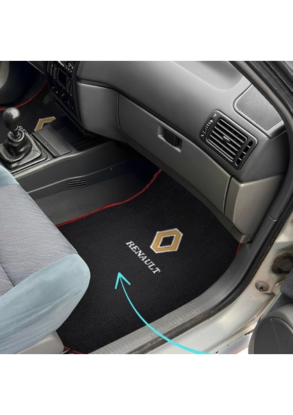 Renault 19 Europa 5 Parça Nakış Işlemeli Siyah Araç Oto Halı Paspas