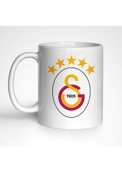 # Galatasaray 5 Yıldızlı Temalı Beyaz Kupa Bardak, Mug, Hediyelik, Beş Yıldız