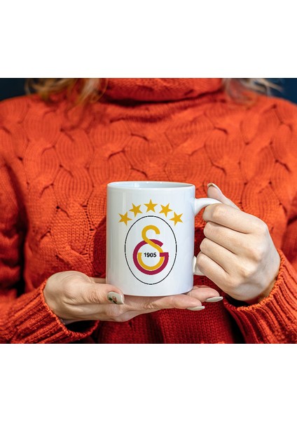 # Galatasaray 5 Yıldızlı Temalı Beyaz Kupa Bardak, Mug, Hediyelik, Beş Yıldız fiyatları