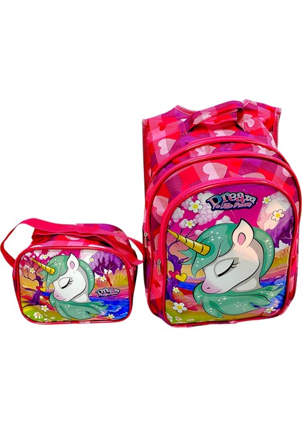 Unicorn Yarasa Model Desenli Kumaş Lüks Ilkokul Çantası 2'li Takım