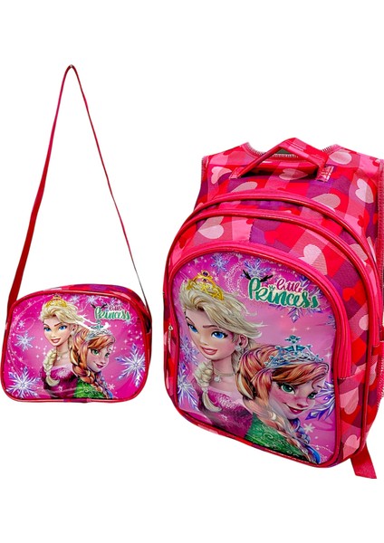 Prenses Yarasa Model Desenli Kumaş Lüks Ilkokul Çantası 2'li Takım