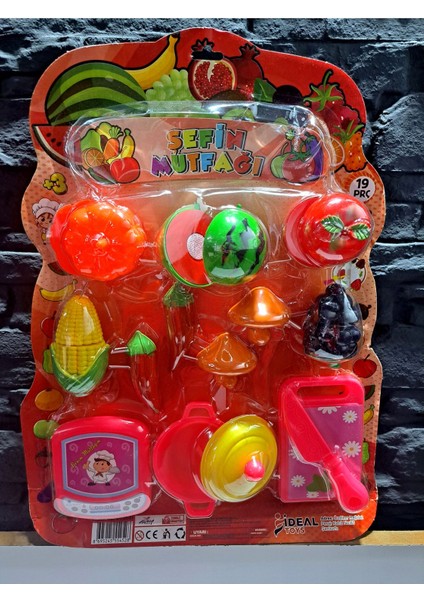 Oyuncak Kesilen Meyve Sebze Seti 21 Parça 33X40CM Kesme Tabla Ocak Tencere Bıçak Meyve ve Sebzeli