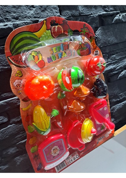 Oyuncak Kesilen Meyve Sebze Seti 21 Parça 33X40CM Kesme Tabla Ocak Tencere Bıçak Meyve ve Sebzeli