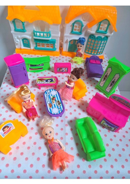 Oyuncak Evcilik ve Mutfak Setleri 18 Parça 4 Adet Mini Bebek 2 Ev ve Ev Eşyaları Misafircilik Oyunu