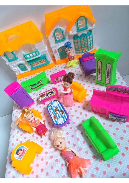 Oyuncak Evcilik ve Mutfak Setleri 18 Parça 4 Adet Mini Bebek 2 Ev ve Ev Eşyaları Misafircilik Oyunu