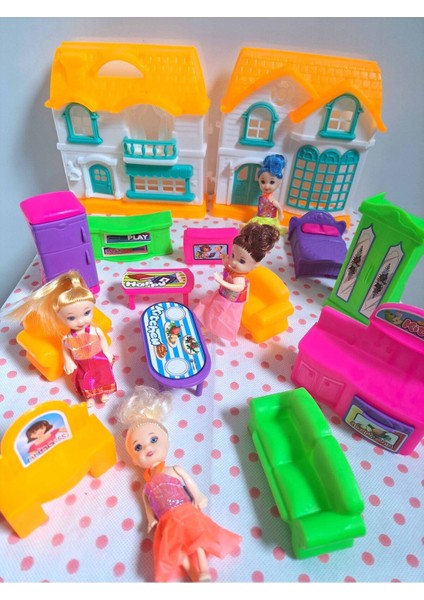 Oyuncak Evcilik ve Mutfak Setleri 18 Parça 4 Adet Mini Bebek 2 Ev ve Ev Eşyaları Misafircilik Oyunu