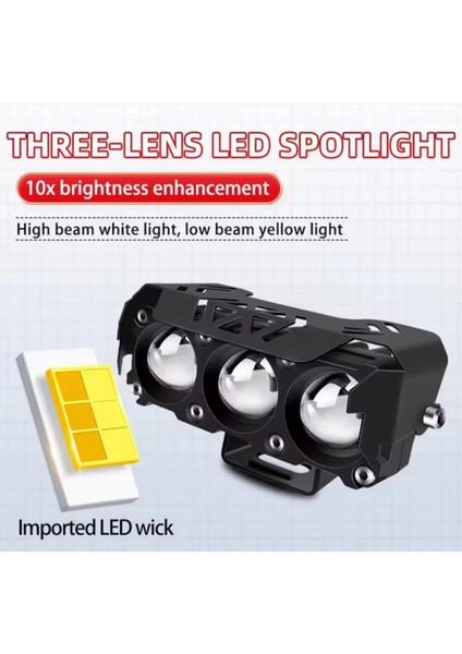 Motosiklet LED Spot Çift Renk Hi/düşük Işın Sis Lambaları Araba Kamyon Suv Utv 12V 24VMINI Lens Far Sürüş Işık