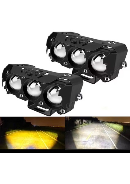 Motosiklet LED Spot Çift Renk Hi/düşük Işın Sis Lambaları Araba Kamyon Suv Utv 12V 24VMINI Lens Far Sürüş Işık fiyatları