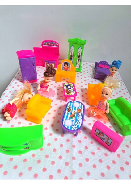 Oyuncak Evcilik ve Mutfak Setleri 16 Parça 4 Adet Mini Bebek Misafircilik Oyuncakları Ev Eşyaları