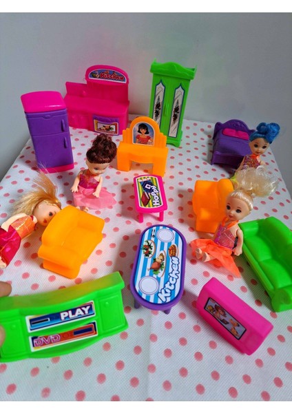 Oyuncak Evcilik ve Mutfak Setleri 16 Parça 4 Adet Mini Bebek Misafircilik Oyuncakları Ev Eşyaları