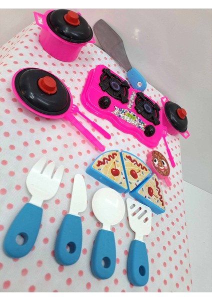 Oyuncak Evcilik ve Mutfak Setleri 19 Parça Aşçılık Yemek Ocak Tencere Mutfak Set ve Pasta Tatlı Seti