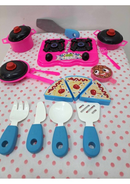 Oyuncak Evcilik ve Mutfak Setleri 19 Parça Aşçılık Yemek Ocak Tencere Mutfak Set ve Pasta Tatlı Seti
