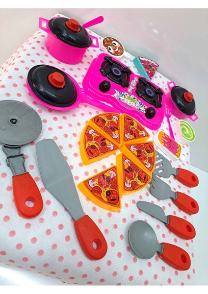 Oyuncak Evcilik ve Mutfak Setleri 26 Parça Aşçılık Yemek Ocak Tencere Mutfak Set ve Pizza Tatlı Seti