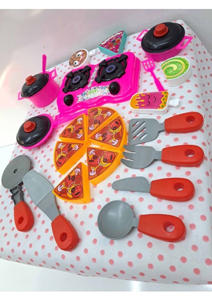 Oyuncak Evcilik ve Mutfak Setleri 26 Parça Aşçılık Yemek Ocak Tencere Mutfak Set ve Pizza Tatlı Seti