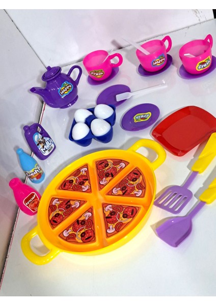 Oyuncak Evcilik ve Mutfak 2 Set Tepsili Pizza Seti 18PRÇ + Çay Seti 20 Parça Misafircilik Oyunu