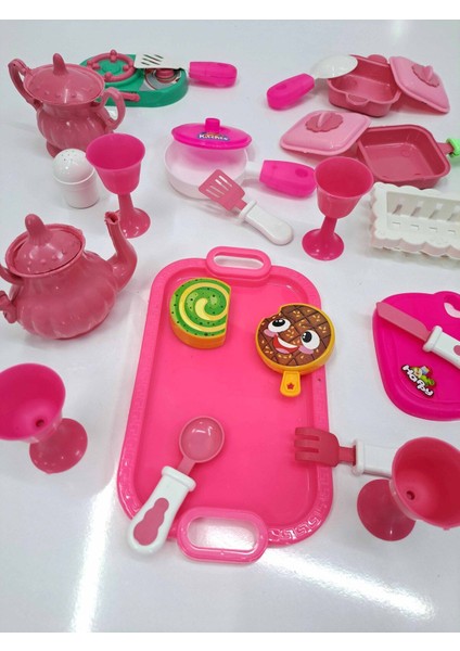Evcilik Mutfak Seti 28 Parça Mutfak Pasta Yemek Çay Kaşık Çatak Fincan Seti Büyük Boy