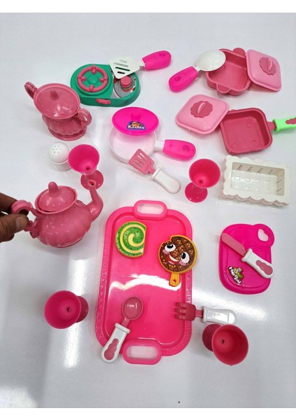 Evcilik Mutfak Seti 28 Parça Mutfak Pasta Yemek Çay Kaşık Çatak Fincan Seti Büyük Boy