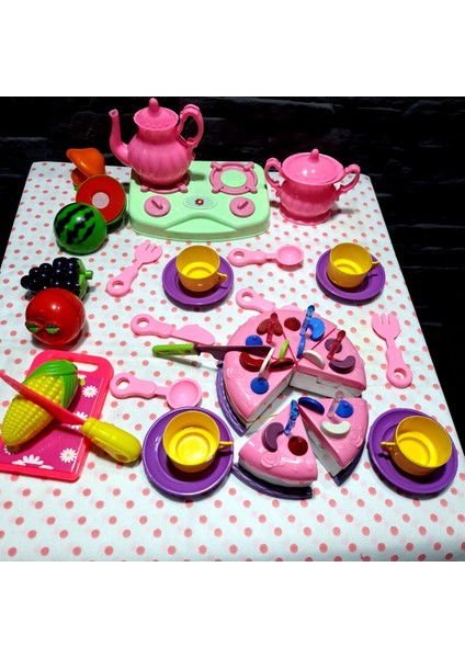 Oyuncak Evcilik ve Mutfak Setler Cırtlı Doğum Günü Pastası Ocaklı Mutfak Seti Kesilen Meyveli 32 Prç