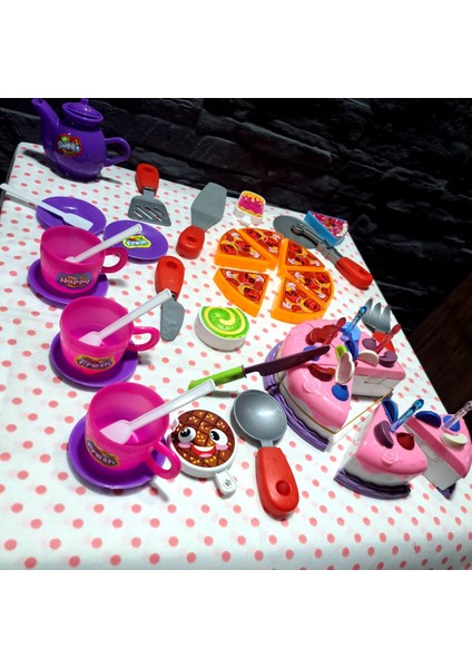 Oyuncak Evcilik ve Mutfak Setleri Kesilen Cırtlı Doğum Günü Pastası Pizza Çay Mutfak Seti 30 Prç