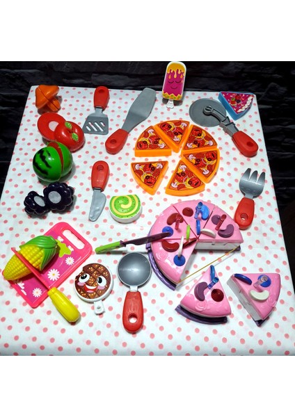 Oyuncak Evcilik ve Mutfak Setleri Kesilen Cırtlı Doğum Günü Pastası Pizza Set Kesilen Set 30 Prç