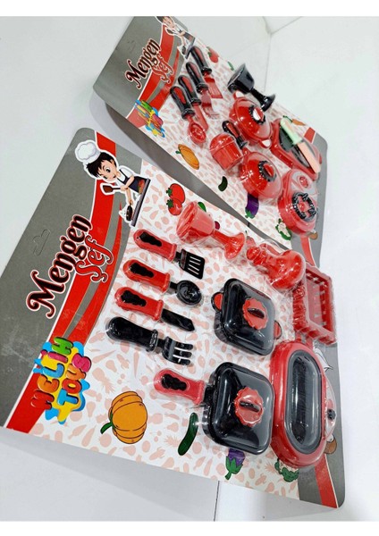 Oyuncak Evcilik ve Mutfak Seti Aşçılık Oyuncakları 25 Parça Kırmızı Siyah 30X44CM 2 Şef Mutfak Seti