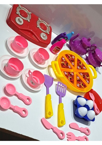 Oyuncak Evcilik ve Mutfak 2 Set Tepsili Pizza Seti 18PRÇ+OCAKLI Mutfak Set Yemek Çay Takım 18 Parça