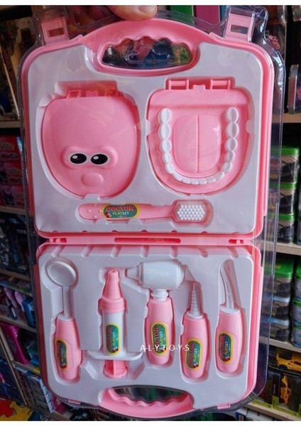 Çantalı Doktor Set Diş Fırçası Dişler Fırça Dişçi Set Meslek Oyunu 9 Parça Oyuncak Çanta 23X38CM