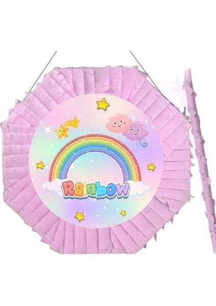 Gökkuşağı Pinyata 42cm + Sopası Doğum Günü Eğlencesi Pinyata patlatma parti zamanı