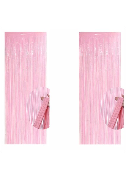 2 Adet Pembe Arka Fon Perde