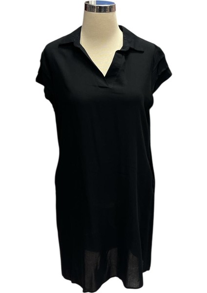 Siyah Renk Kısa Kollu Yakalı Kadın Elbise