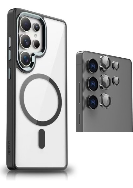 Samsung Galaxy S25 Ultra Kılıf M-safe Şarj Özellikli Zore Krom M-safe Silikon Kapak + Sapphire Kamera Lens Koruyucu