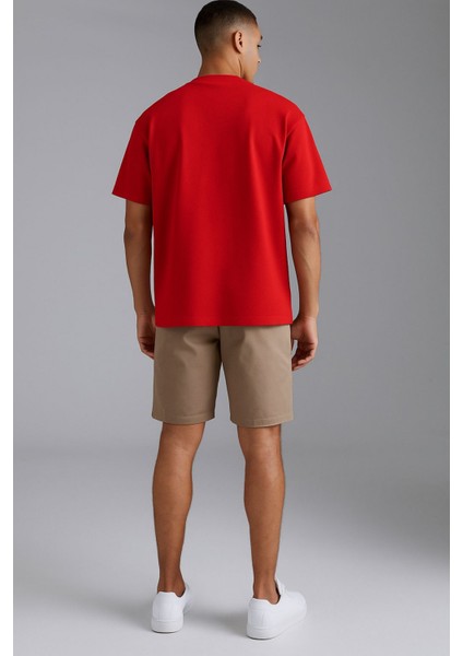 Erkek Kırmızı Oversize Bisiklet Yaka %100 Pamuk Düz Basic Yazlık T-Shirt fırsatları