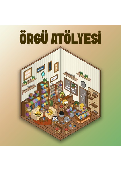 Örgü Atölyesi Izometrik Sticker, 3D Etiket Yapışkanlı Çıkartma