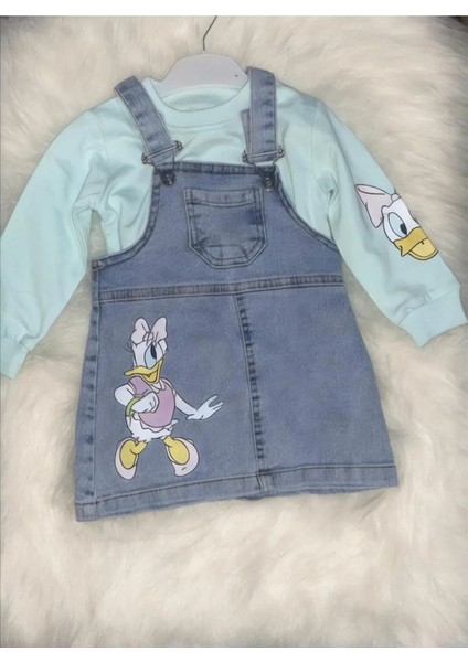 Kız Bebek Çocuk Body 'li Basklı Jile Salopet Elbise