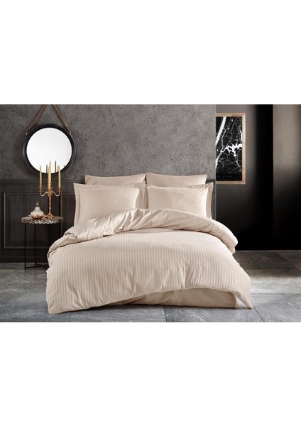 Pamuk Saten Polycotton Çizgili Nevresim Takımı / Çift Kişilik (%80 Pamuk)