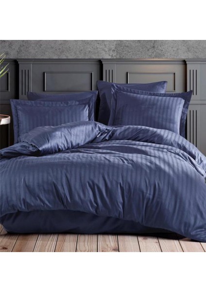 Pamuk Saten Polycotton Çizgili Nevresim Takımı / Çift Kişilik (%80 Pamuk)