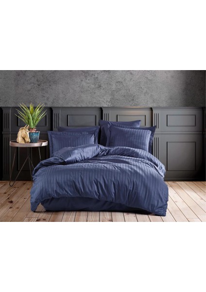 Pamuk Saten Polycotton Çizgili Nevresim Takımı / Çift Kişilik (%80 Pamuk)