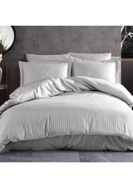 Pamuk Saten Polycotton Çizgili Nevresim Takımı / Çift Kişilik (%80 Pamuk)