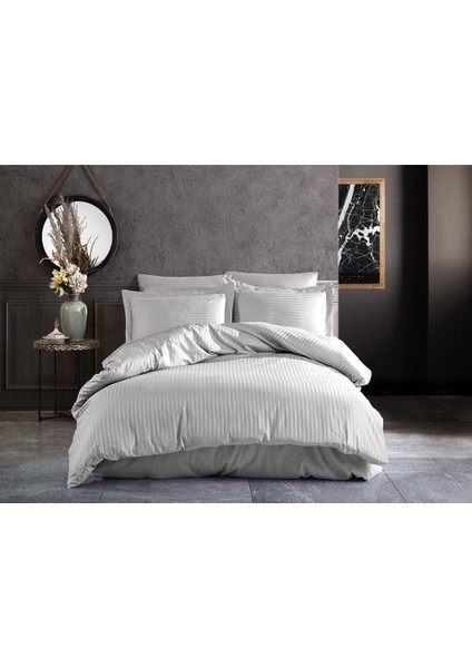 Pamuk Saten Polycotton Çizgili Nevresim Takımı / Çift Kişilik (%80 Pamuk)