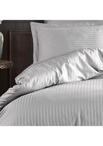 Pamuk Saten Polycotton Çizgili Nevresim Takımı / Çift Kişilik (%80 Pamuk)