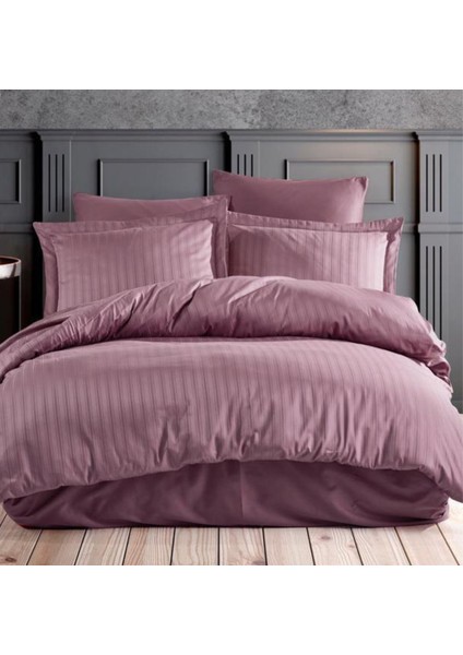 Pamuk Polycotton Saten Çizgili Nevresim Takımı / Çift Kişilik (%80 Pamuk)