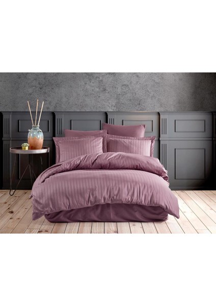Pamuk Polycotton Saten Çizgili Nevresim Takımı / Çift Kişilik (%80 Pamuk)