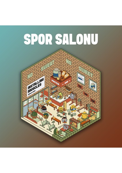 Spor Salonu Gym Izometrik Sticker, 3D Etiket Yapışkanlı Çıkartma