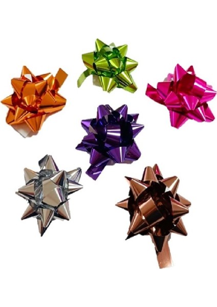 Metalize Rengarenk Yapışkanlı Fiyonk Yıldız Süs Hediye Paketi Süsleri 50 Adet fiyatları