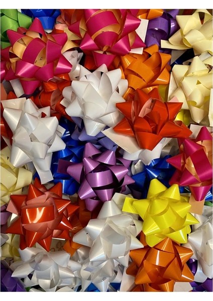 Rengarenk Yapışkanlı Fiyonk Yıldız Süs Hediye Paketi Süsleri 50 Adet fiyatları