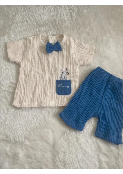 Erkek Bebek Çocuk Müslin Papyonlu Yazlık Takım