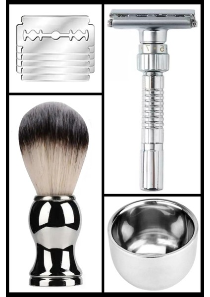 Q8 Full Metal Manuel Tıraş Makinesi + F10 Fırça + Kase + 5 Adet Platinum Yaprak Jilet