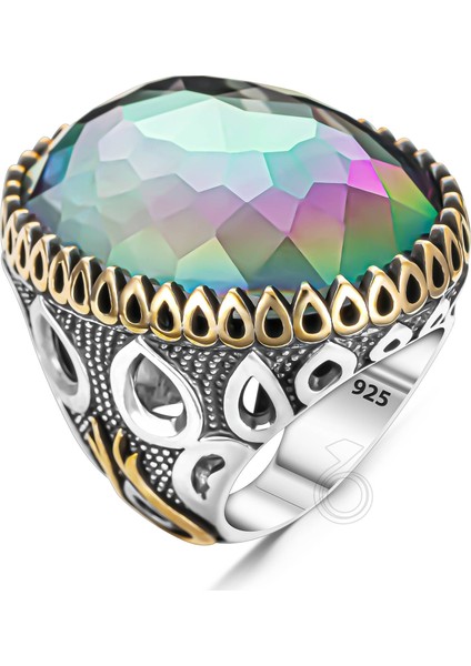 925 Ayar Gümüş Büyük Kasa Mistik Topaz Taşlı Erkek Yüzük fiyatları