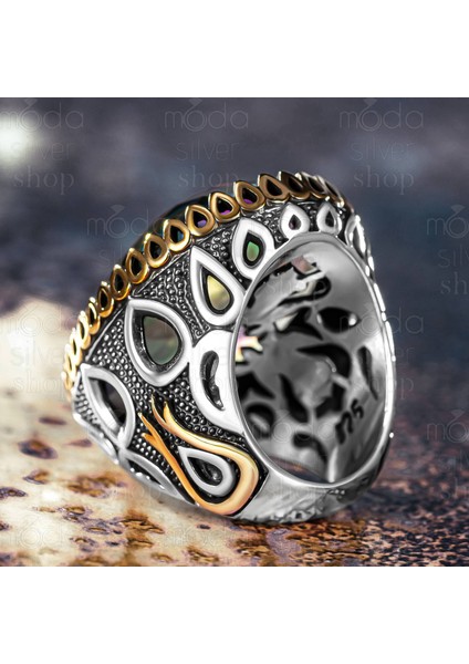 925 Ayar Gümüş Büyük Kasa Mistik Topaz Taşlı Erkek Yüzük modelleri