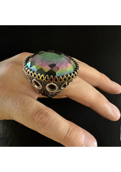 925 Ayar Gümüş Büyük Kasa Mistik Topaz Taşlı Erkek Yüzük fırsatları